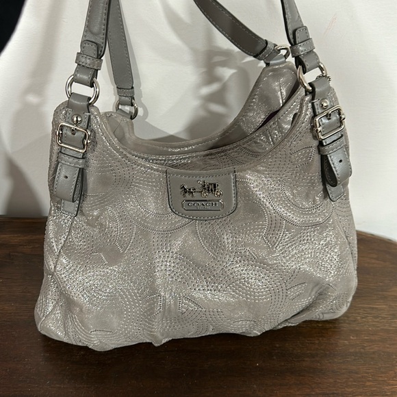 Coach Handbags - coach silver leather shoulder purse bag tote suede